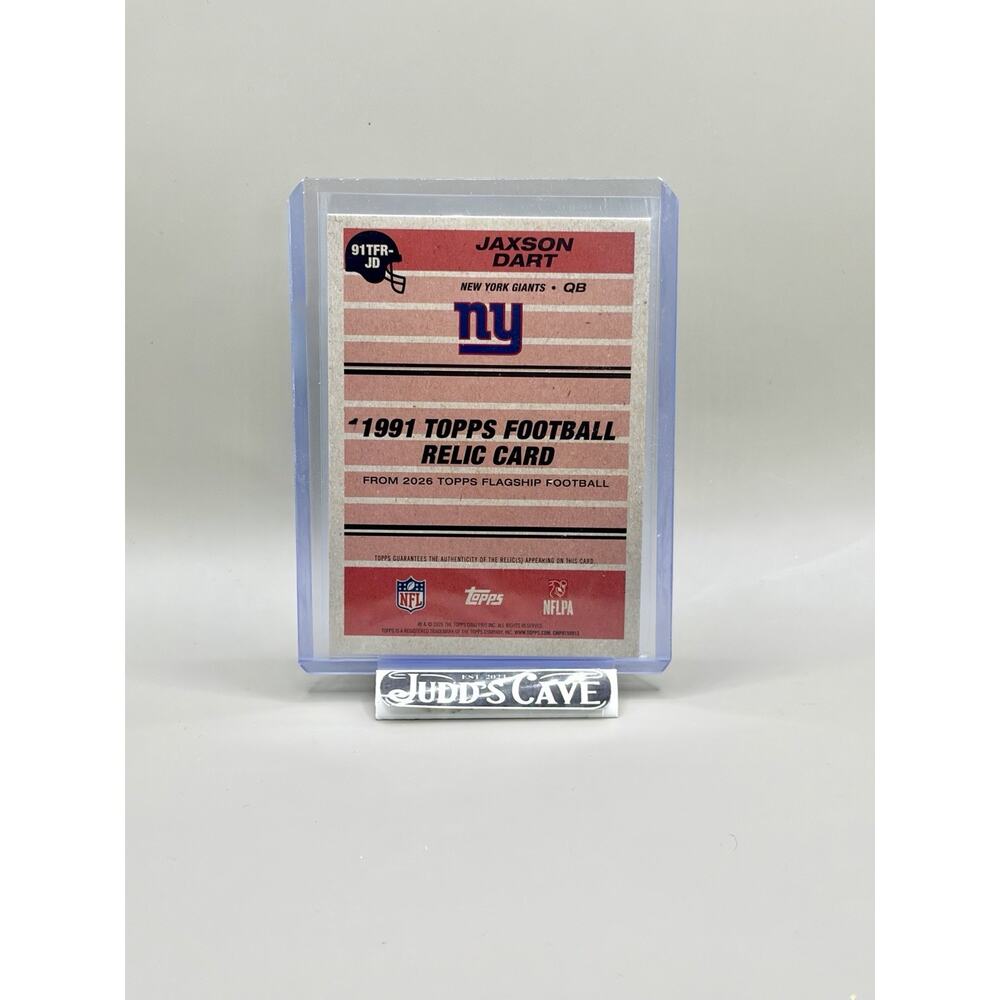 ๐จ 2026 Topps Flagship Jaxson Dart 1991 Relic Player-Worn #91TFR-JD Giants ๐ - Picture 3 of 3